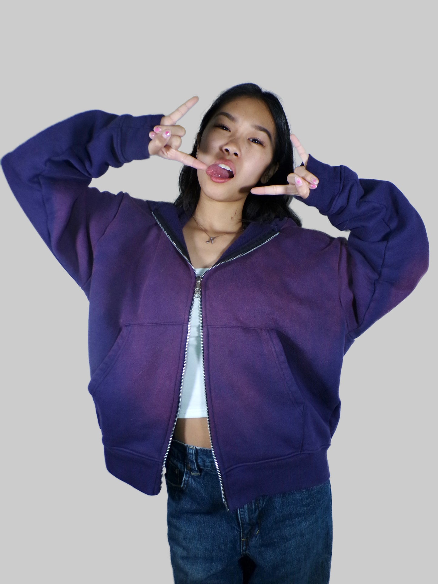 “BLOOM” PURPLE RUST WASHED DOUBLE ZIP HOODIE