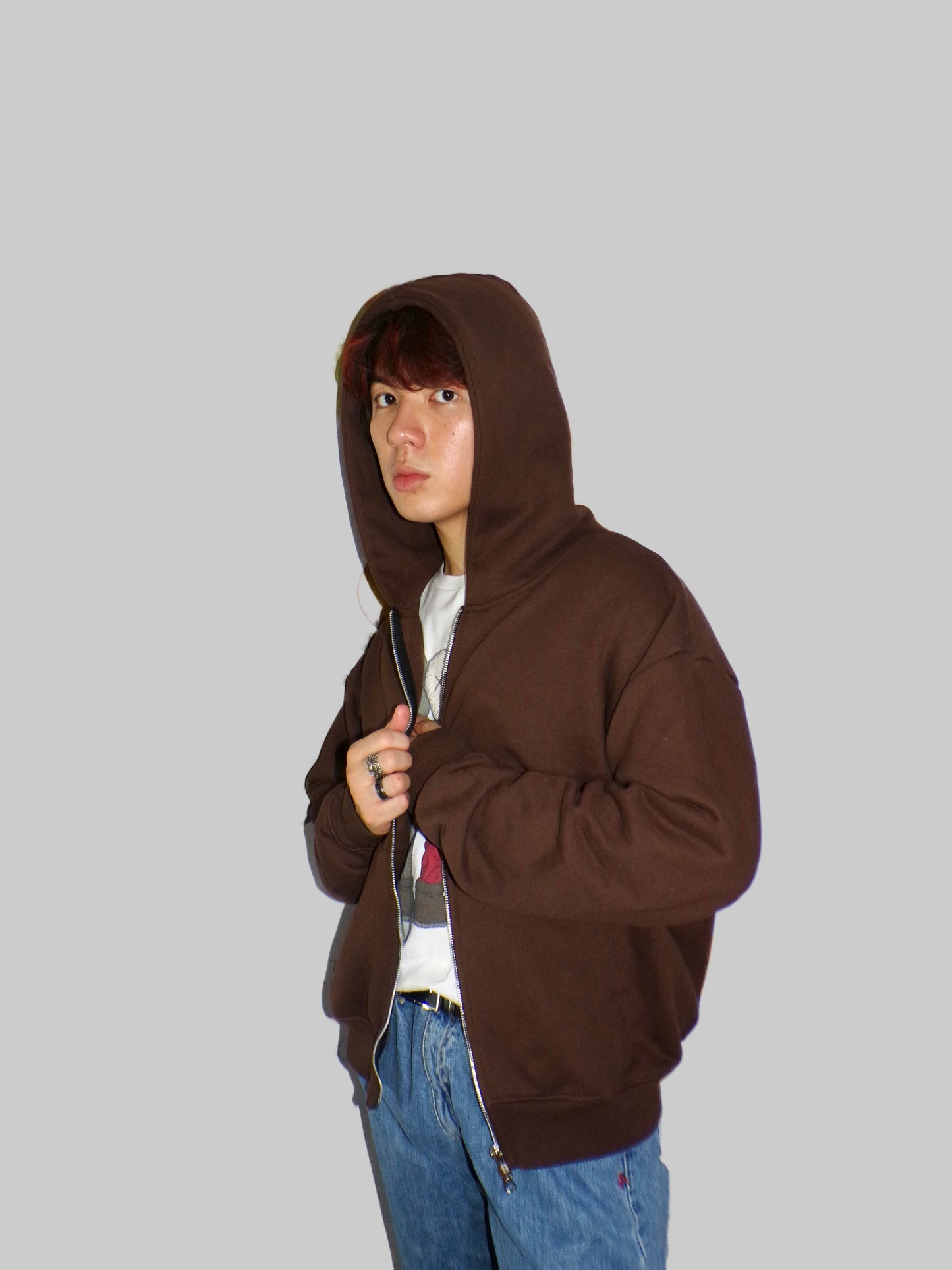 “BLOOM” MOCHA BROWN SOLID DOUBLE ZIP HOODIE