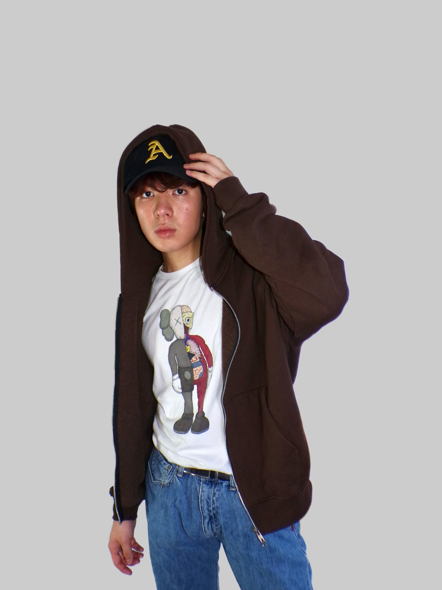 “BLOOM” MOCHA BROWN SOLID DOUBLE ZIP HOODIE