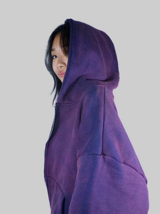 “BLOOM” PURPLE RUST WASHED DOUBLE ZIP HOODIE