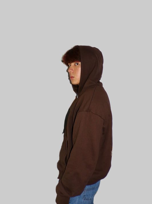 “BLOOM” MOCHA BROWN SOLID DOUBLE ZIP HOODIE